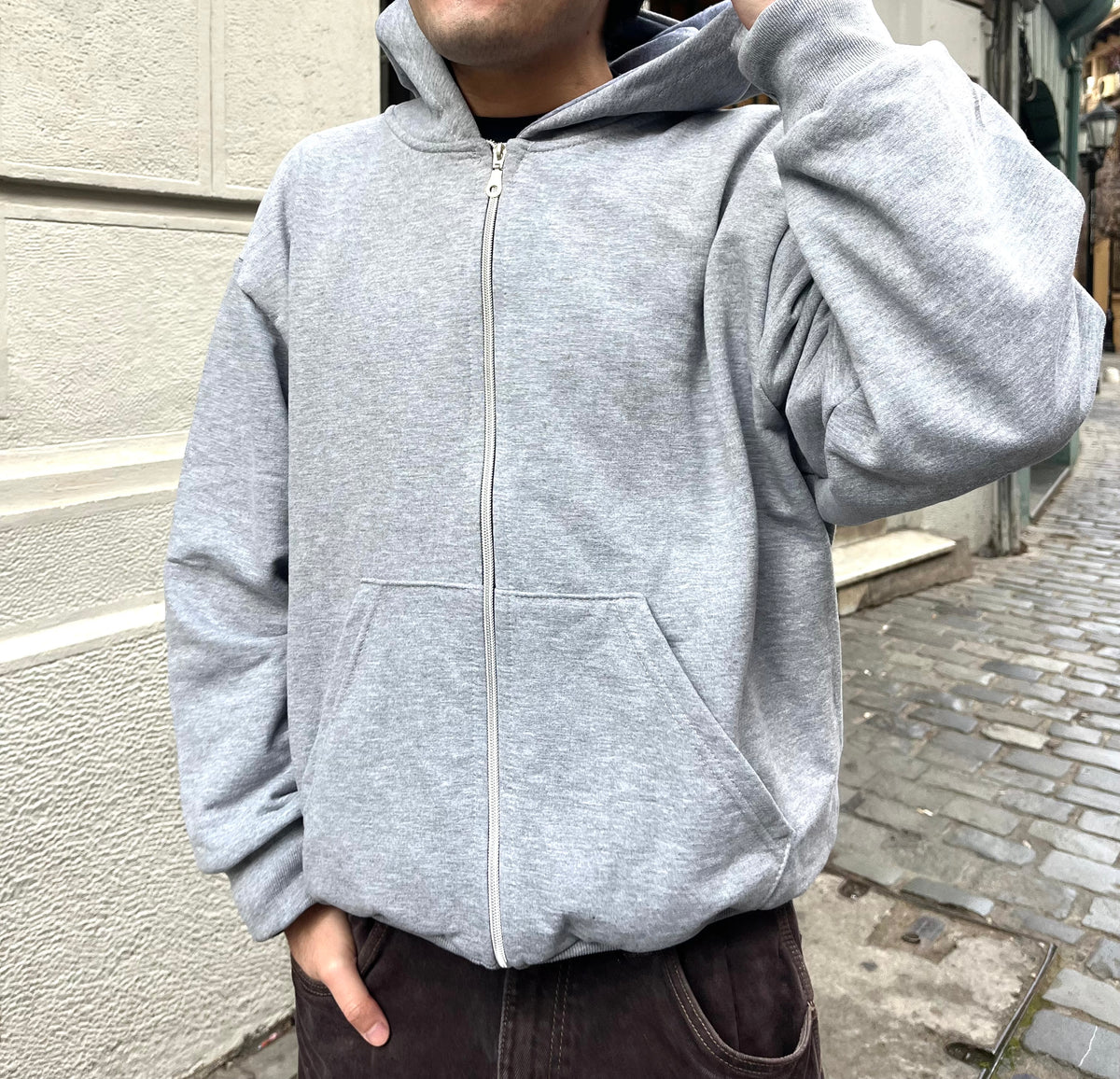 Basic Gris - Hoodie Zip Mangas Globos