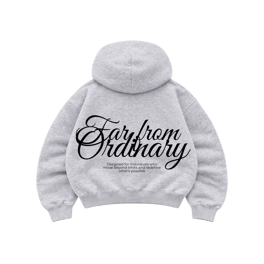 Far From Ordinary - Hoodie Zip Mangas Globo Gris