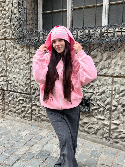 Cherry - Hoodie Zip Manga Globo Pink