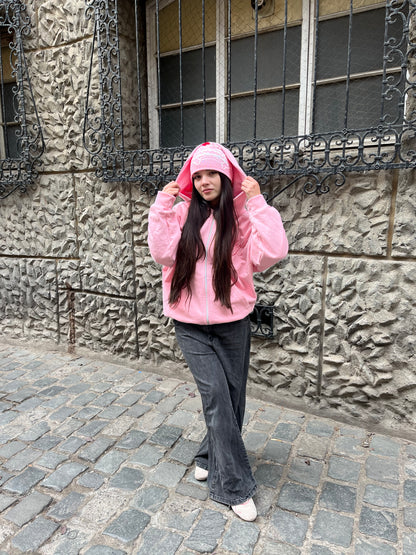 Cherry - Hoodie Zip Manga Globo Pink