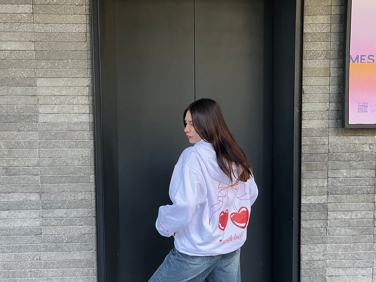 With Love - Hoodie Mangas Globos White