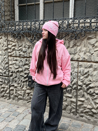 Cherry - Hoodie Zip Manga Globo Pink