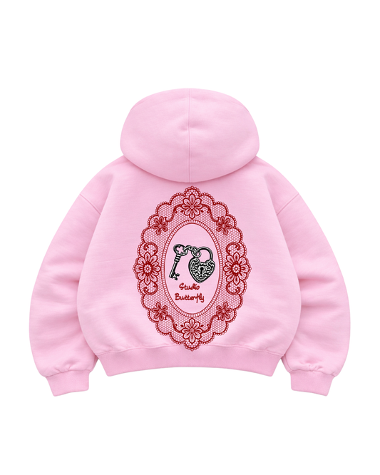 Key Heart - Hoodie Mangas Globo Zip Pink