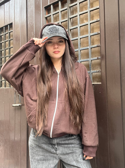 Basic Coffe  - Hoodie Zip Mangas Globos