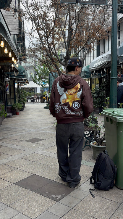 Effect Butterfly Angel - Hoodie Zip Mangas Globos Coffee