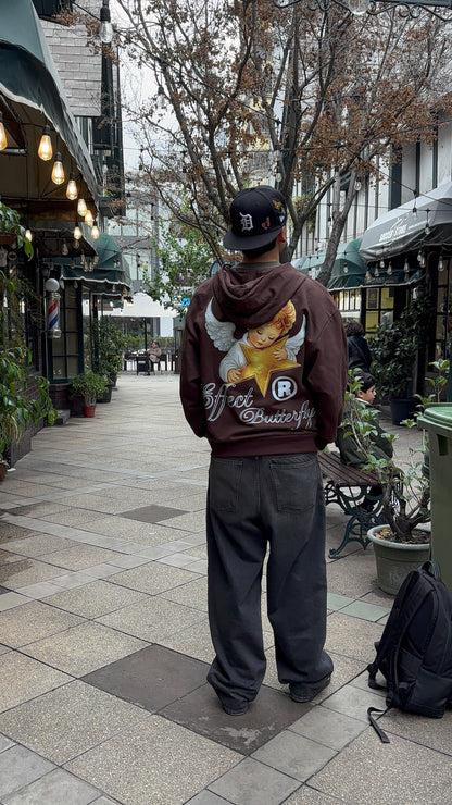 Effect Butterfly Angel - Hoodie Zip Mangas Globos Coffee