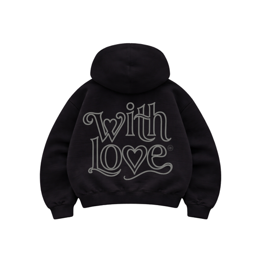 With love  - Hoodie Zip Mangas Globos black puff