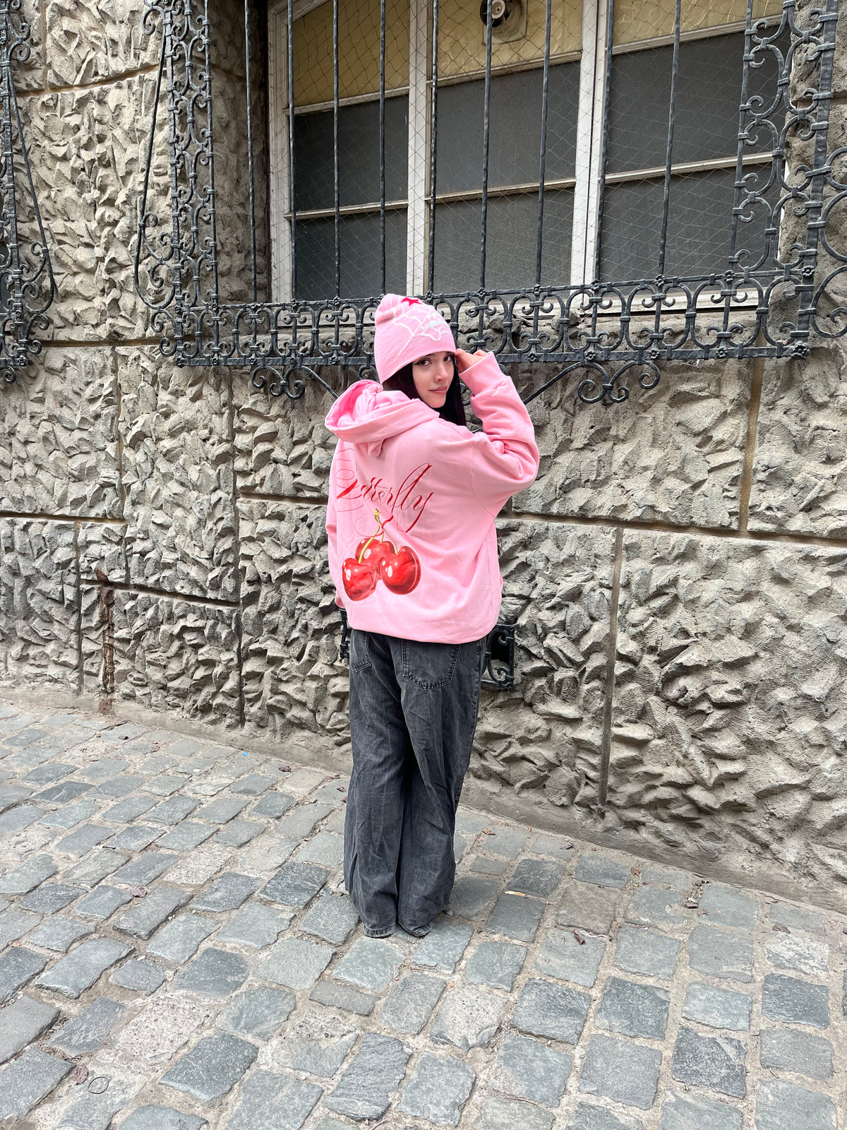 Cherry - Hoodie Zip Manga Globo Pink
