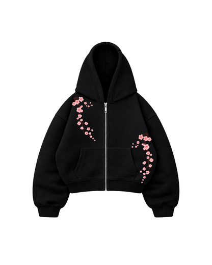 Garden branch - Hoodie Zip Manga Globo black
