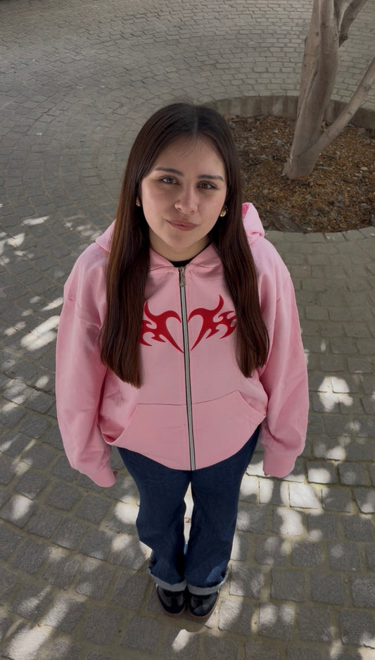 With love  - Hoodie Zip Mangas Globos pink puff