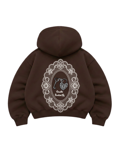 Key Heart - Hoodie Mangas Globo Zip Coffe