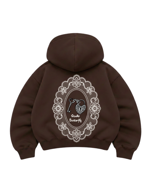 Key Heart - Hoodie Mangas Globo Zip Coffe