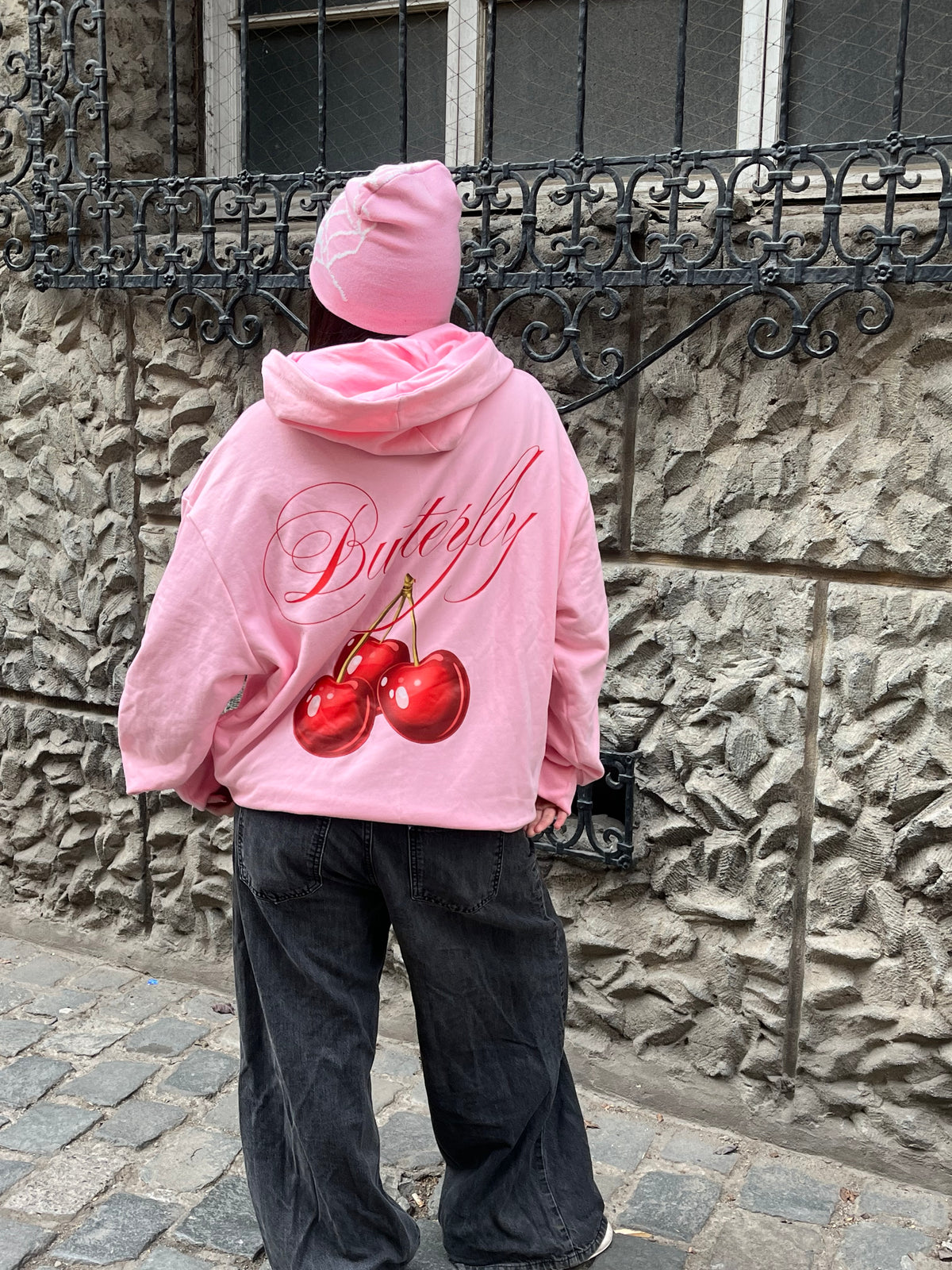 Cherry - Hoodie Zip Manga Globo Pink